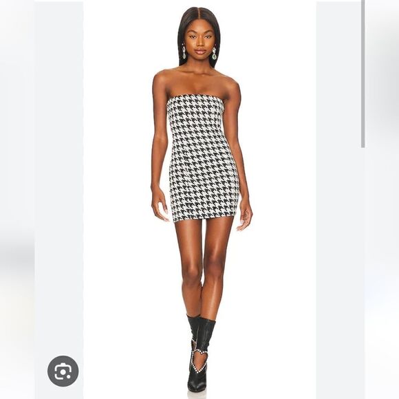Lovers + Friends Black & White Houndstooth Mini Dress & Long Sheer Over Blouse - Picture 1 of 16